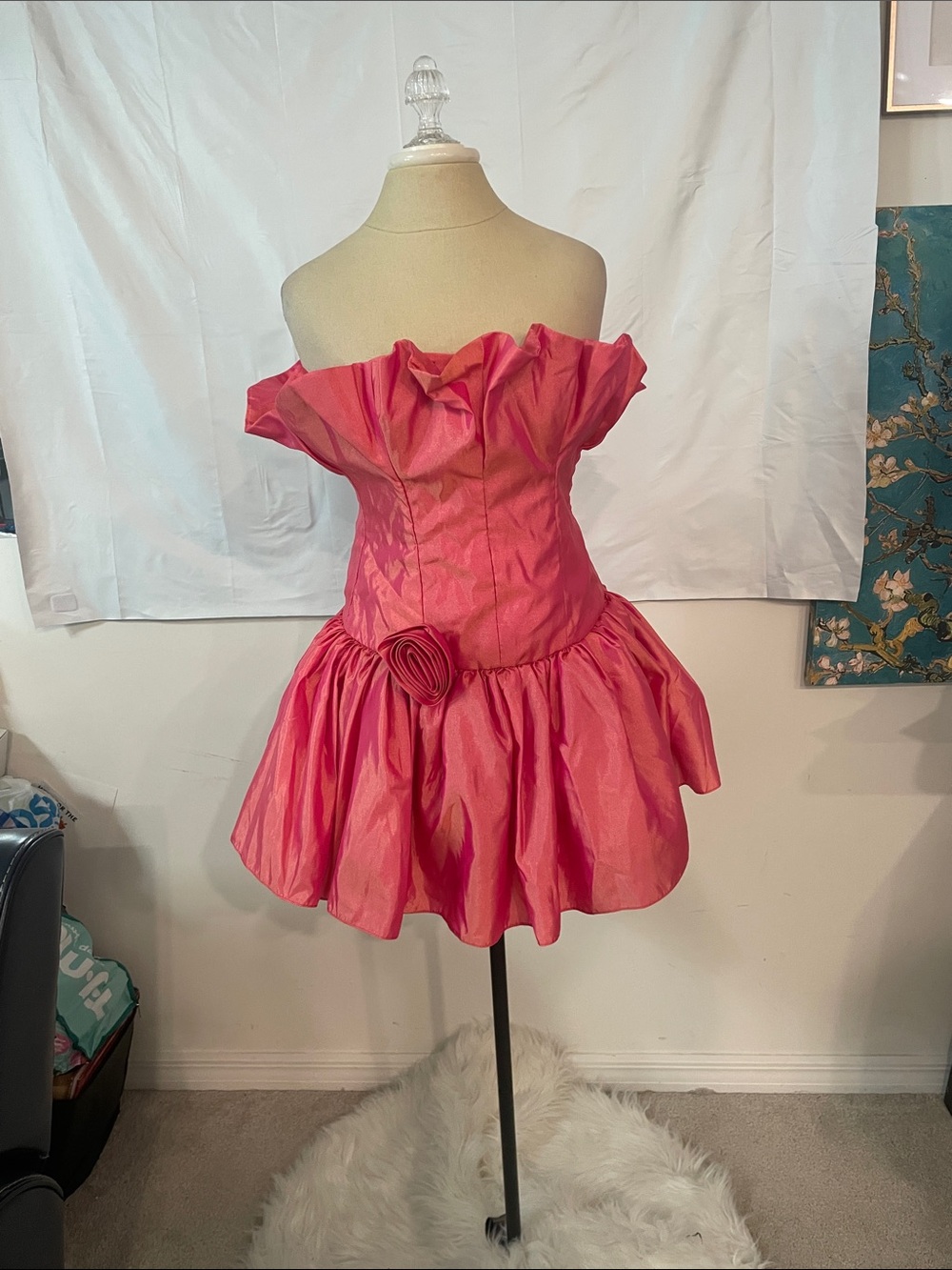 Vintage Susan Roselli Strapless Iridescent Orange-Pink Prom Dress